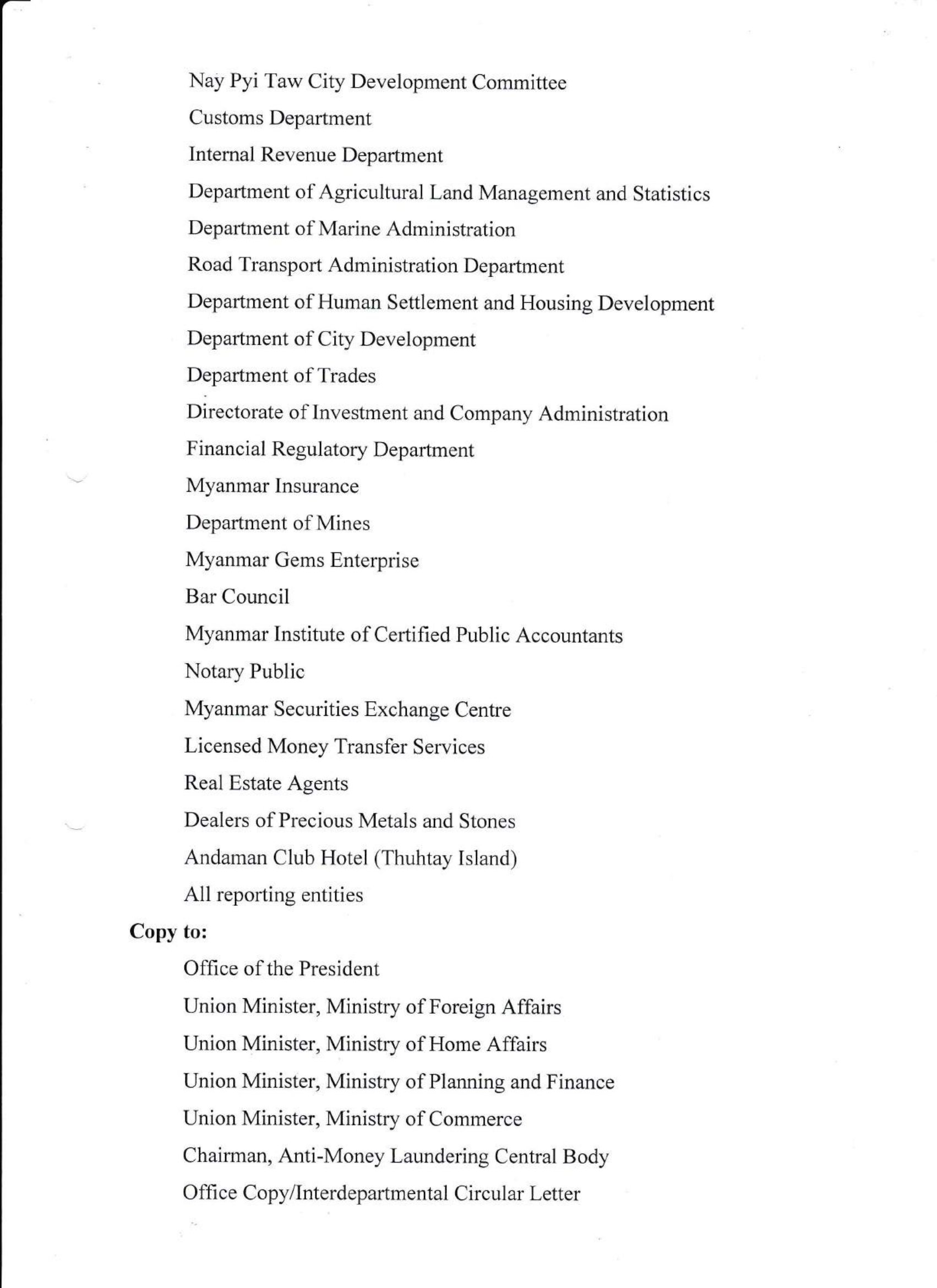 CCCT proliferation order (1 2018) (UNSCR 2270)