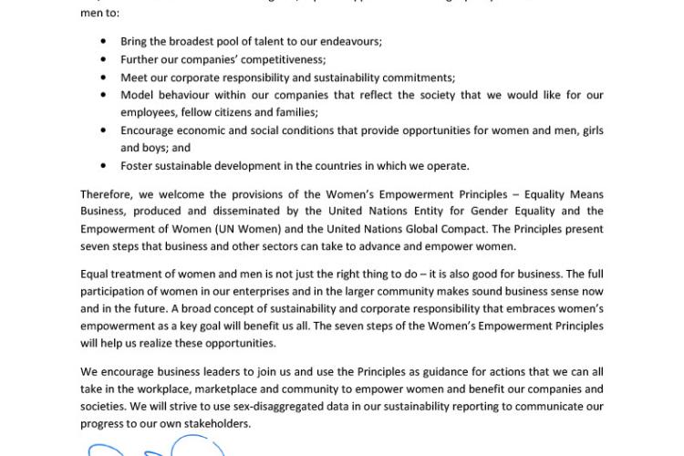 Women’s Empowerment Principles Submission