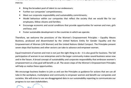 Women’s Empowerment Principles Submission